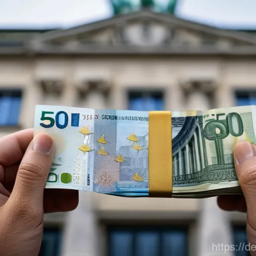 인플레이션과 자산 보호의 법적 측면 - A close-up shot of a person's hands holding a stack of crisp 50 Euro banknotes that are subtly appea...
