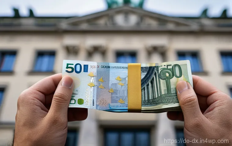 인플레이션과 자산 보호의 법적 측면 - A close-up shot of a person's hands holding a stack of crisp 50 Euro banknotes that are subtly appea...