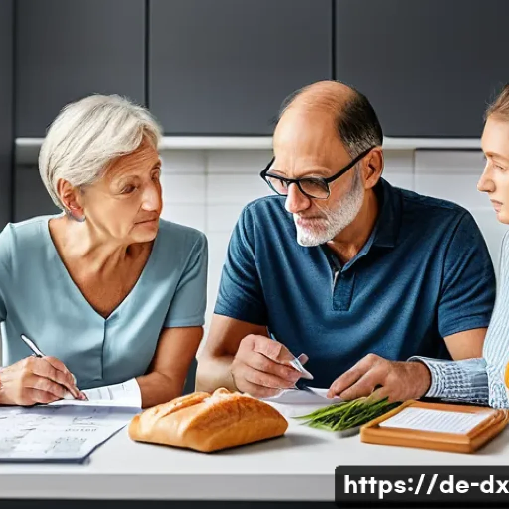 경제적 불확실성과 인플레이션의 관계 - A detailed illustration of a German family budgeting at home amid rising inflation: a middle-aged co...