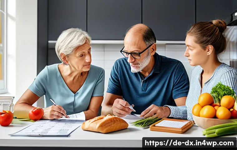 경제적 불확실성과 인플레이션의 관계 - A detailed illustration of a German family budgeting at home amid rising inflation: a middle-aged co...