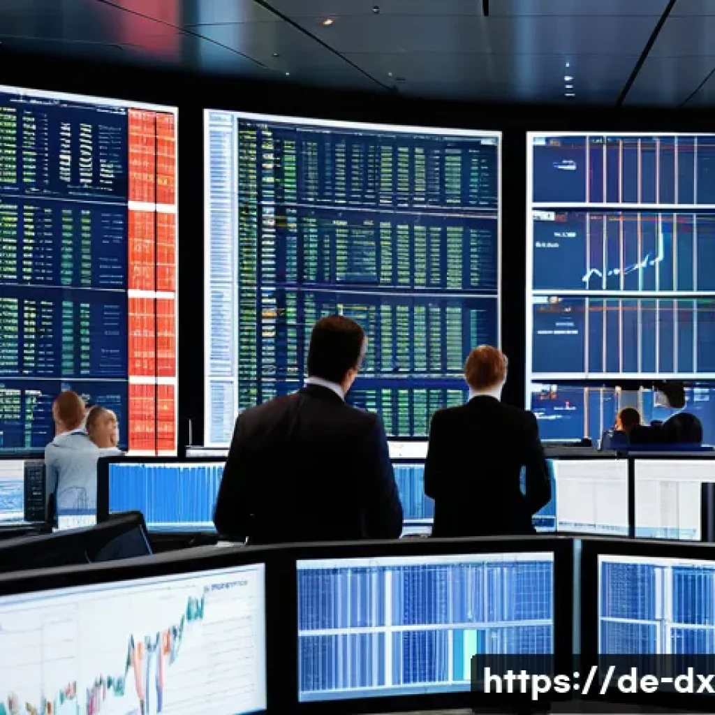 인플레이션이 주식 시장에 미치는 영향 - A modern German stock market trading floor scene, showing diverse professional investors in business...