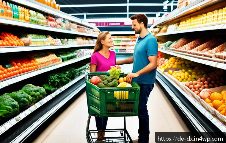 인플레이션 영향 분석과 대응 전략 - A detailed, realistic scene of a German middle-class family doing their weekly grocery shopping in a...