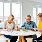 Home 19 인플레이션 시대의 상속 계획 - A modern German family sitting around a table in a bright, stylish living room discussing diversifie...