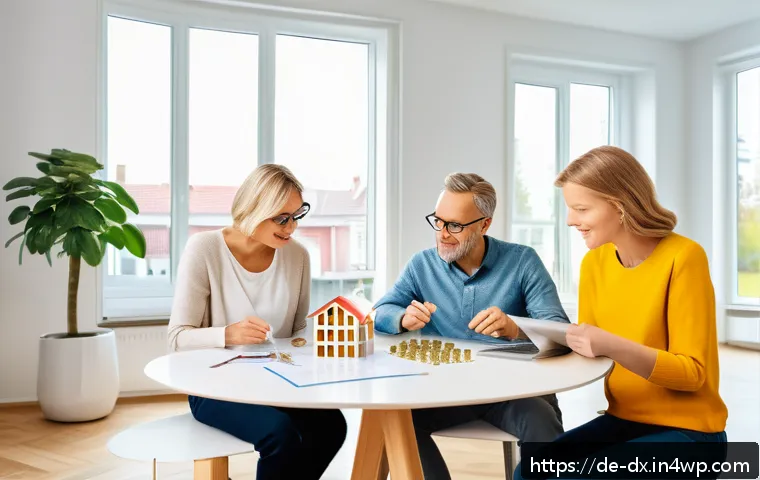 인플레이션 시대의 상속 계획 - A modern German family sitting around a table in a bright, stylish living room discussing diversifie...
